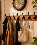 Six Pack Cast Iron Wall Hooks Vintage Black Metal Heavy Duty Coat Rack Bathroom Kitchen Entryway Decor Includes Fastening Hardware And Anchors with coats and bags