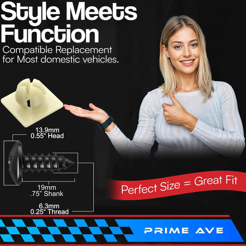 Image showing Black Oxide Stainless Steel License Plate Screws With Nylon Inserts Keep Front And Rear Plates Secure For Most Cars Frames And Covers Set Of Four That Stay Put Through Weather And Vibration display with dimensions and features.