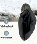 Expandable Insulated Overboots With Threaded Outsole For Everyday Footwear, 2XL gray overshoe shown top-down, in snow