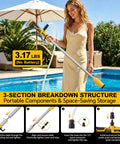 Woman using Cordless Stick Transfer Pump With Hookup To Dewalt 20V Max for fluid transfer by poolside, showcasing portability.