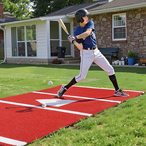 Baseball and Softball Batting Mat With Home Plate For Indoor Outdoor Practice, 12x6ft Anti Fade Turf in backyard