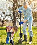 Person and child using Heavy Duty 43.7 Inch Garden Shovel With Metal Handle For Digging And Trenching, versatile for yard work.