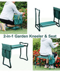 Portable Garden Kneeler And Seat With Thick EVA Foam Pad, Foldable Gardening Stool Bench With Tool Pouches, Heavy Duty Steel Frame Supports Up To 330 Lbs, Great For Yard Work And Seniors, Women And Men, Green