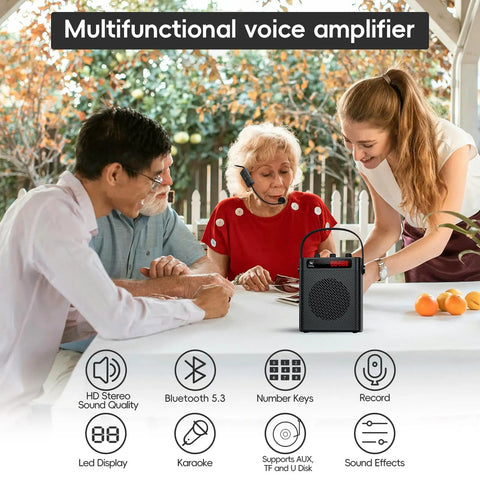 40W Bluetooth 5.3 Voice Amplifier With Headset Microphone And Handheld Mic Portable Rechargeable PA System For Teachers And Events S95 on table