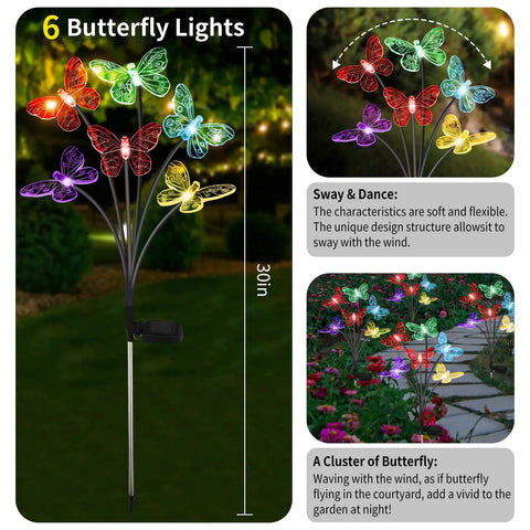 Solar Butterfly Lights Outdoor 2 Pack With 12 Swaying Garden Lights Waterproof Color Changing For Yard Pathway Decor That Dance In The Breeze And Create A Whimsical Nighttime Vibe