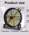 Rugged Heavy Duty Metal Floor Fan Blasting High Velocity Air And Smooth 360 Adjustable Tilt dimensions showing sizes from 40 to 54 inches.