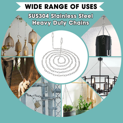 Heavy Duty And Light Duty Stainless Steel Hanging Chain With Two Detachable Links, 9.8 Feet, used for various outdoor and home applications