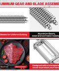 Must-Have Manual Meat Tenderizer Tool With Stainless Steel Gear, close-up of aluminum gear and blades, steak preparation