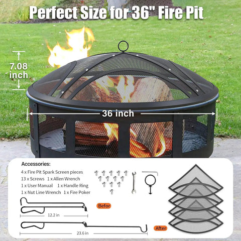Upgraded Outdoor Fire Pit Screen With Easy Grab Handle And Poker Heavy Duty Round Mesh Cover 36 Inch shown on flaming pit