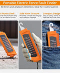 Electric Fence Voltage Tester 700V-8000V With 8 Neon Indicator Lights, compact ABS fence tester shown clipped to jeans