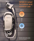 64 Amp Smart EV Charger IQ 80 Hardwired 15.4kW 240V WiFi Connected Safety Certified 25ft Cable Ruggedized J1772 Connector Level 2 Home Charging Perfect for Solar Powered Setups covered in snow for temperature range demonstration.