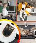 Under Desk Heated Floor Mat With 55W Power, 7 Temperature Settings, and a comfy foot warmer pad for home office comfort with cat