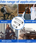 Valve stem extension kit, 12 pcs, 19/27/39 mm; stainless steel and ABS, silver and black, for cars, motorcycles, bikes.