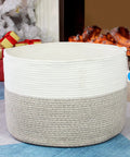 XXXL Cotton Rope Storage Basket With Handles For Blankets Towels And Pillows, Jumbo Woven Laundry Hamper, White And Brown