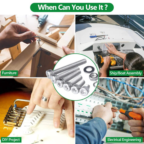 DIY Ready 1400 Piece Metric Screw And Nut Kit In 304 Stainless Steel M2 M3 M4 Bolts for various projects.