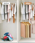 Adjustable Closet Rod Organizer For Space Saving And Hassle Free Organization, Double Hanging Bar Extender in use before and after comparison