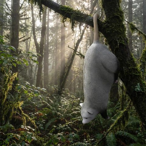 Real Wild Hanging Opossum 3D Archery Target With Premium Foam Construction mounted on tree in forest setting