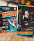 Box packaging of All Day Comfort Wrist Wrap For Carpal Tunnel And Arthritis Relief, Adjustable Fitted Brace That Fits Both Hands, One Size