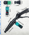 Coolant System Flush Gun With Handy Lever Action Heater Core Kit showing dimensions and hose adapters