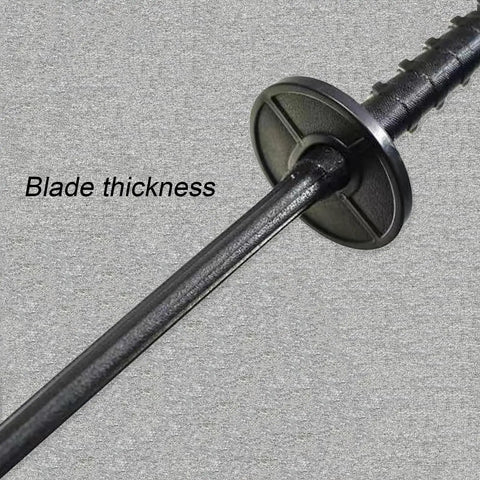 Close-up view of blade thickness on Plastic Training Katana Sword With Sheath For Role Play And Stage Performances Blunt Edge Practice Samurai Sword Lightweight One Piece Blade Safe Durable Martial Arts Toy For Beginners And Fans.