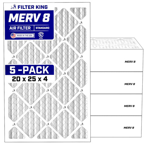 Best Bang for Your Buck MERV 8 20x25x4 Air Filters 5-Pack for Home AC and Furnace, pleated electrostatic design, Made in USA