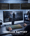 User gaming with Premium Tri Mode Wireless Gaming Keyboard With Bluetooth And 2.4Ghz Support Plus Steady Usb C Wired Option For Quick Five Device Pairing.