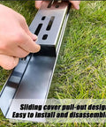 Hands assembling All In One Outdoor Trench Drainage Kit For Lawn And Driveway With Hidden Grate French Drain Style on grass