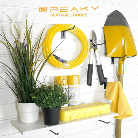 Heavy Duty Black Slatwall Hooks Set, 4 Inch, 25 Pack, Stainless Steel Slatwall Display Hooks for organizing tools and plants