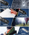 12 In 1 Tactical Pen Self Defense Multitool With Flashlight Glass Breaker Bottle Opener Compass Whistle Stylus And Ballpoint Pen features.