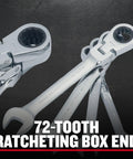 Metric 7 Piece Ratchet Set With 72 Tooth Quick Engagement Box End, 180 Degree Flex Head, Solid Chrome Finish