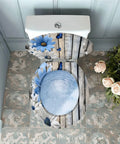 Toilet Seat Round Resin for Bathroom with blue floral design, fits 4-7 inch holes, suitable for various toilet models.