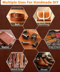 Pro Grade Leather Circle Cutter Tool Set 34-Piece Circle Punch Kit For DIY Leathercrafts showcasing wallet, belt, handbag uses for punches.