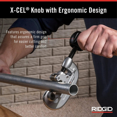 Pro Grade Screw Feed Tubing Cutter With Foldaway Reamer, 3/16 To 1-1/8 Inch Capacity, Cuts Copper, Brass, Aluminum, And Thin Wall Steel, Ergonomic Xcel Knob For Quick, Clean, Square Cuts