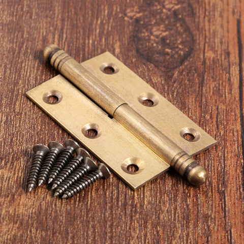 Dope Vintage Industrial Folding Butt Hinges For Cabinets And Boxes By Dophee, Antique Brass 2-Pack With Screws, shown on wood surface