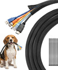 Cool Cable Sleeve Kit That Keeps Your Pets Off Wires And Saves You From Messy Cords On The Desk Or TV Stand With Easy Split Design For Super Simple Setup Today, 10ft black PVC cable sleeve for 5 wires