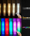 61 Inch Creative LED Floor Lamp With Fabric Shade And Dual Bulbs, showing dimmable brightness and color options.