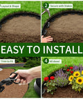 Step-by-step installation of No Dig Garden Edging Kit With 100 Ft Of Flexible Tool Free Lawn Border Coil In Black Includes 100 Spikes