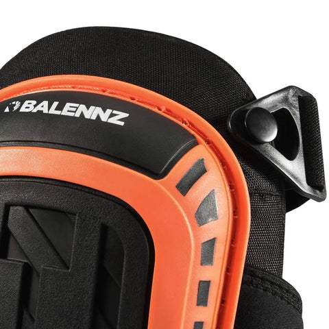 Close-up of orange Heavy Duty Gel Padding Knee Pads with strong double straps for indoor and outdoor work, featuring a thick foam shield.