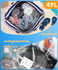 Massive 49L Beach Cooler Tote With Insulated Compartment showing 49L capacity and water-resistant PVC pocket details.