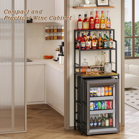 Three Tier Mini Fridge Stand With Heavy Duty Wood And Metal Platforms For Kitchen Dorm Organization Straight Up Rock Solid Base elevating beverages.