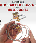 Water heater pilot assembly with thermocouple and copper tubing with brass fittings held in hands