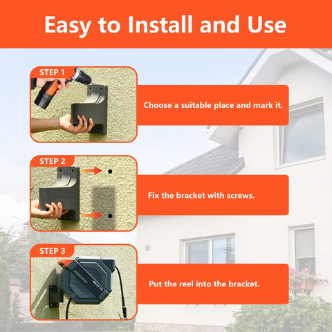 Installation steps for Retractable Garden Hose Reel With 100 Foot Heavy Duty Wall Mount 1/2 Inch Hose, Metal Bracket