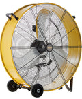 Heavy Duty High Velocity Barrel Floor Drum Fan With One Third HP Motor 13000 CFM 9 Foot Cord Five Inch Solid Wheels Built For Workshops Garages And Industrial Spaces UL Safety Listed The Ultimate Workshop Workhorse