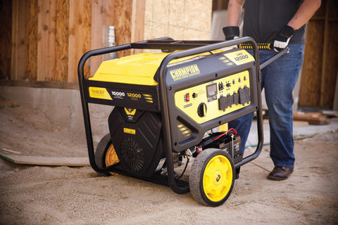 Person using 15,000-Watt MKE Series Portable Generator With Electric Start and CO Shield on jobsite