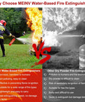Comparison of MEINV water-based fire extinguisher benefits versus dry powder fire extinguishers.