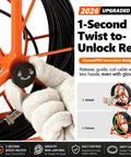 HD1080P Sewer Camera 7 Inch With Glove Friendly 1s Quick Unlock Reel DVR 32GB Thicker Cable Reel 100ft Marked Cable Plumbing Pipe Inspection Camera For Drain And Sewer Pro Grade Durability reel close-up with gloved hand unlocking orange cable spool