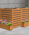 Outdoor Wood Privacy Fence Panels For Air Conditioner Trash Can And Pool Equipment Enclosures With Planter Box Yard Must Have Privacy Screen 3 Panels 36 Inches Wide By 45 Inches High Easy Install showing wooden privacy screen with vibrant flowers in planter boxes.