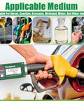 1.5 Inch Digital Fuel Flow Meter Inline NPT With LCD Display, showing use for diesel, gasoline, kerosene, and other liquids