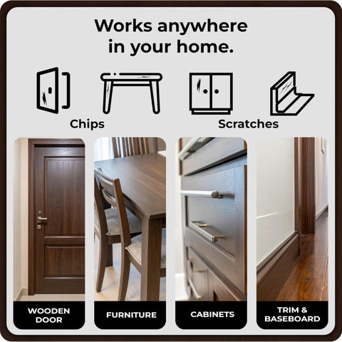 Knockout Match Wood Stain Repair Kit With Brush On Touch Up Bottles For Scratches And Dings on wooden door, furniture, cabinets, trim.