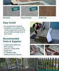 Outdoor Vinyl Flooring Roll in Brown Oak Wood Look, 6 Ft by 12 Ft, installed on a patio with tables and chairs, showing DIY application.